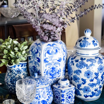 blue fall tablescape