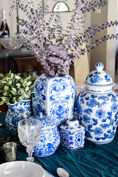 blue fall tablescape